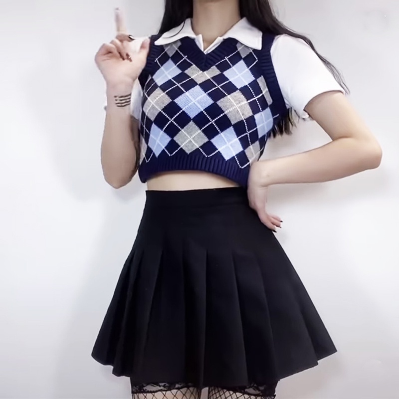 Áo gile len croptop nữ body ulzzang họa tiết zigzag , Áo nữ khoác thu đông (ảnh thật/video) | BigBuy360 - bigbuy360.vn
