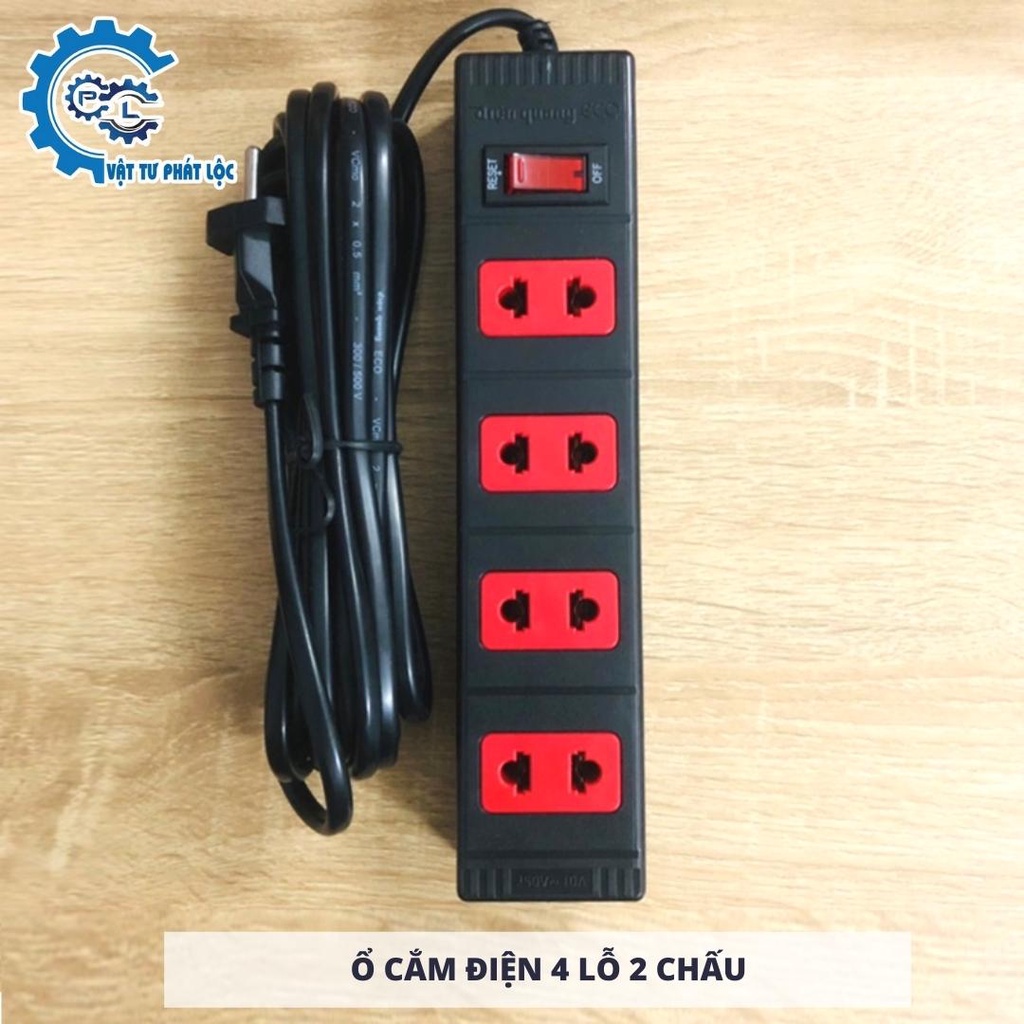 Ổ cắm Điện Quang 4 lỗ, 2 chấu, 1 công tắc dây 2m, 5m