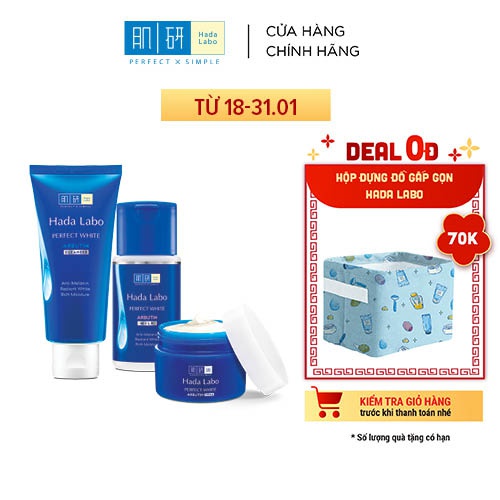 Set dưỡng trắng da Hada Labo Perfect White (Sữa rửa măt 80g + Dung dịch 100ml + Kem 50g) | BigBuy360 - bigbuy360.vn