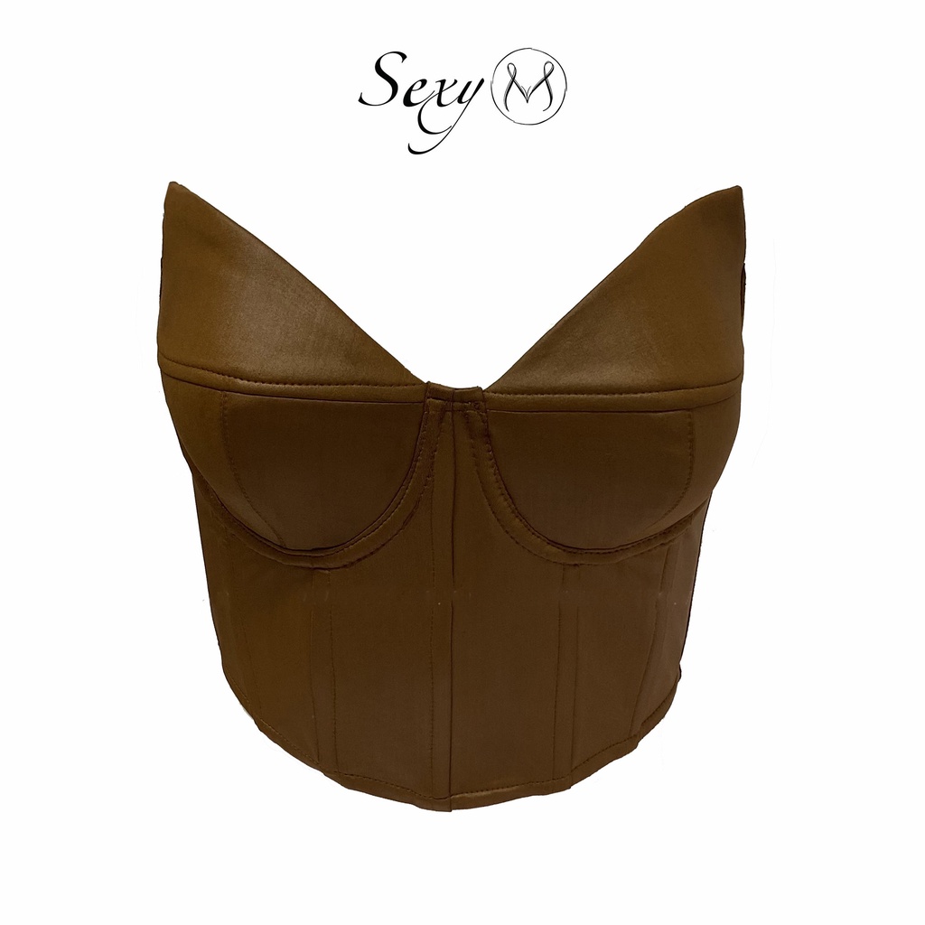 Áo croptop Corset giả da màu nâu A122NAU Sexy M