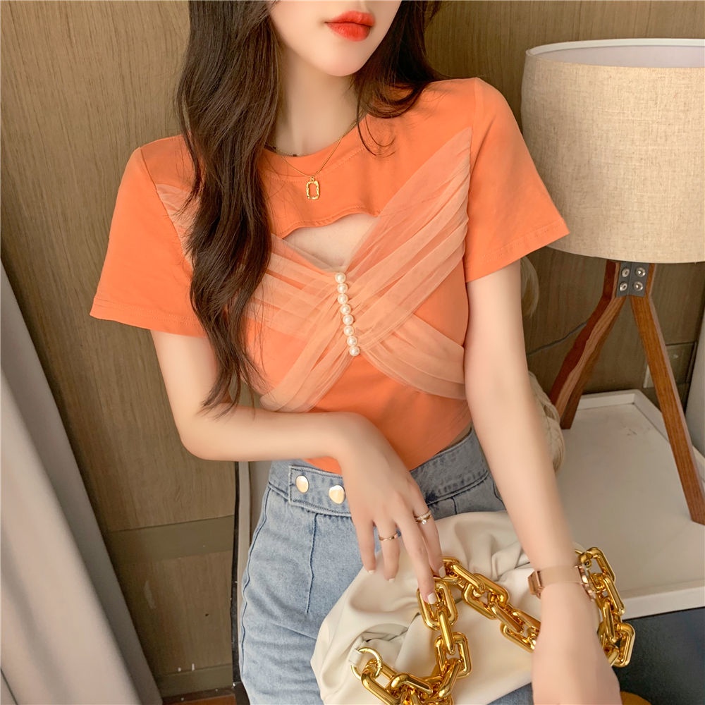 Áo Thun COZOK Lưới Ngắn Tay Thắt Nơ Thời Trang