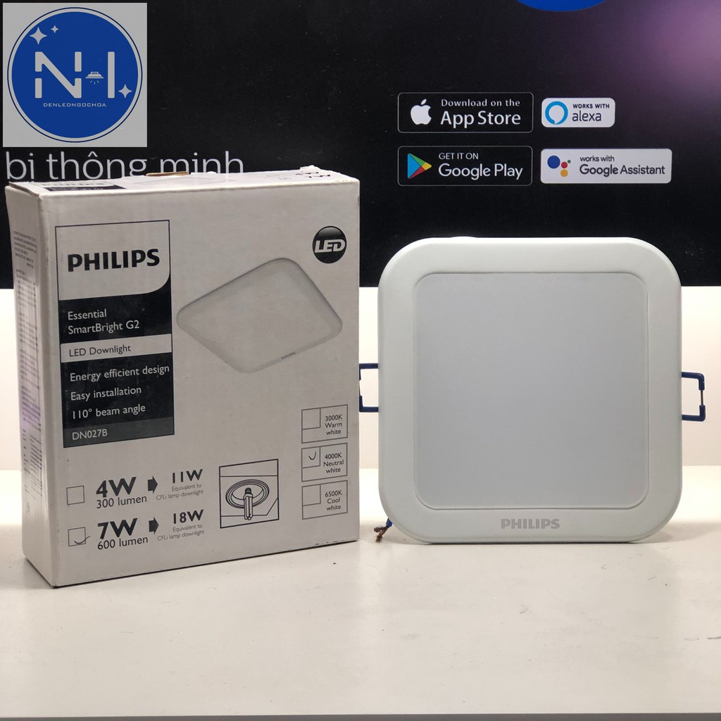 Đèn Âm Trần Vuông PHILIPS DN027B 7W - D100 - Ánh Sáng Trắng/Vàng/Trung Tính - Bảo Hành 2 Năm