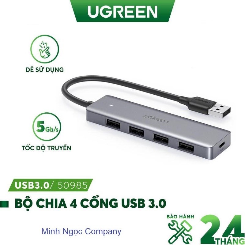 Hub bộ chia 4 cổng USB 3.0 hỗ trợ cấp nguồn Micro USB chính hãng Ugreen 50985 cao cấp