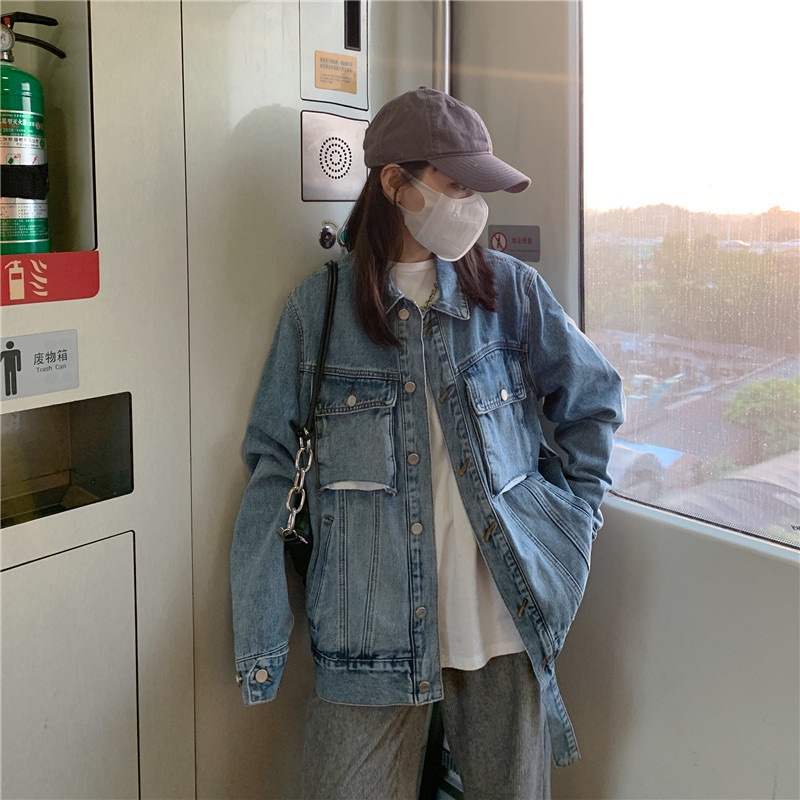 【ẢNH THẬT】Áo khoác bò nữ Hàn Quốc túi ngực kiểu⚡️ 𝐅𝐑𝐄𝐄 𝐒𝐇𝐈𝐏 ⚡️Hàng cao cấp, chất dày dặn đứng form áo - Mã AB21