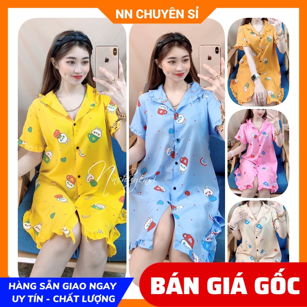 Đầm ngủ nữ chất kate mềm mát in họa tiết hoạt hình dễ thương D875