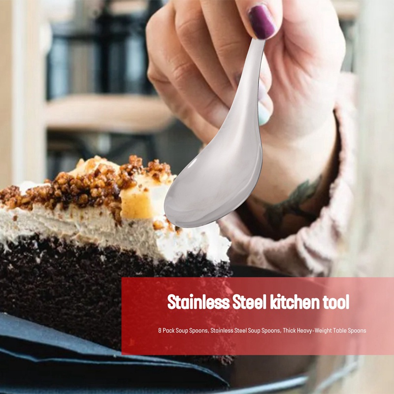 Bộ 8 Muỗng Súp Bằng Thép Không Gỉ Dày Chịu Được Sức Nặng
