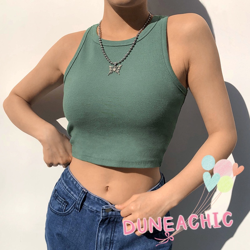 DUNEA Áo Croptop Màu Trơn Dáng Ôm Thiết Kế Đơn Giản Cho Nữ