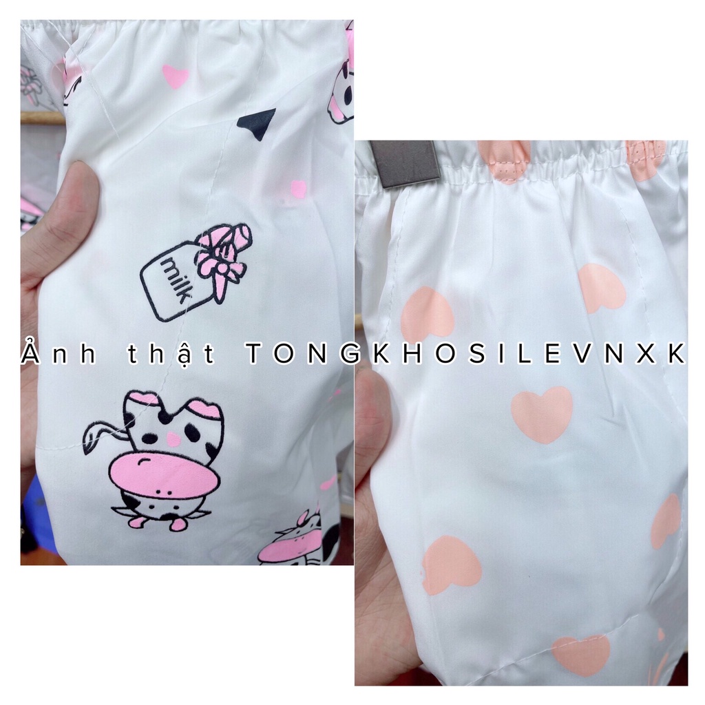 Bộ Pijama Ngủ Nữ Cộc Tay In Hình 5D Bò Sữa Tay Lỡ Hình Trái Tim - Set Quần Áo Ngủ 3 Hình Mẫu