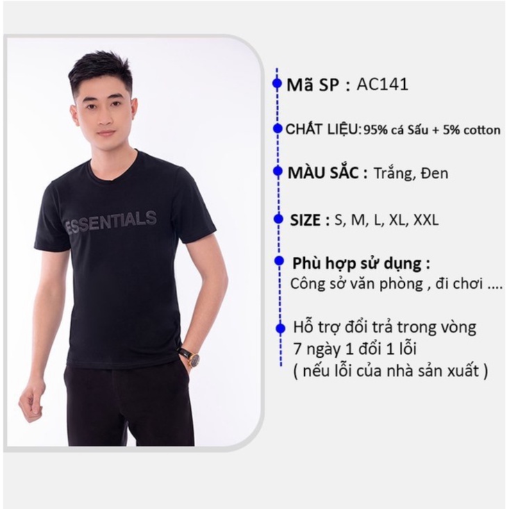 Áo phông nam AZILA Chữ Essential chất liệu 100% cotton thoáng mát