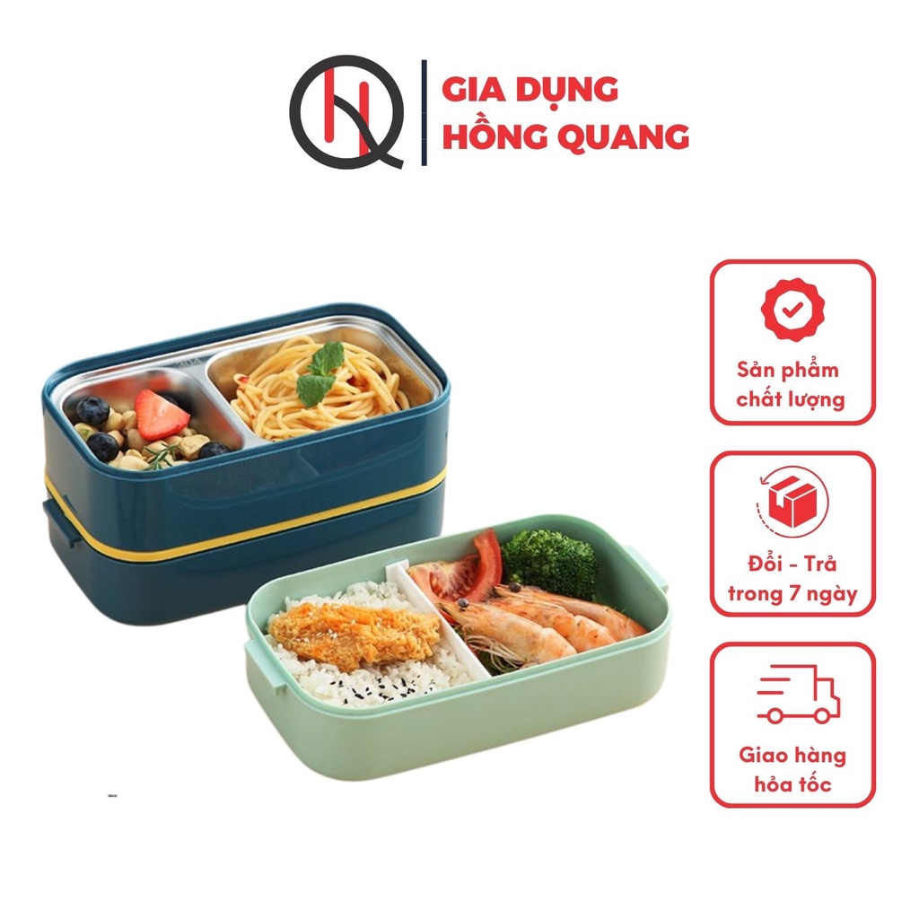 Hộp Đựng Cơm Inox 304 Cao Cấp Giữ Nhiệt Ăn Trưa Văn Phòng 2 Tầng - Khay Sử Dụng Lò Vi Sóng