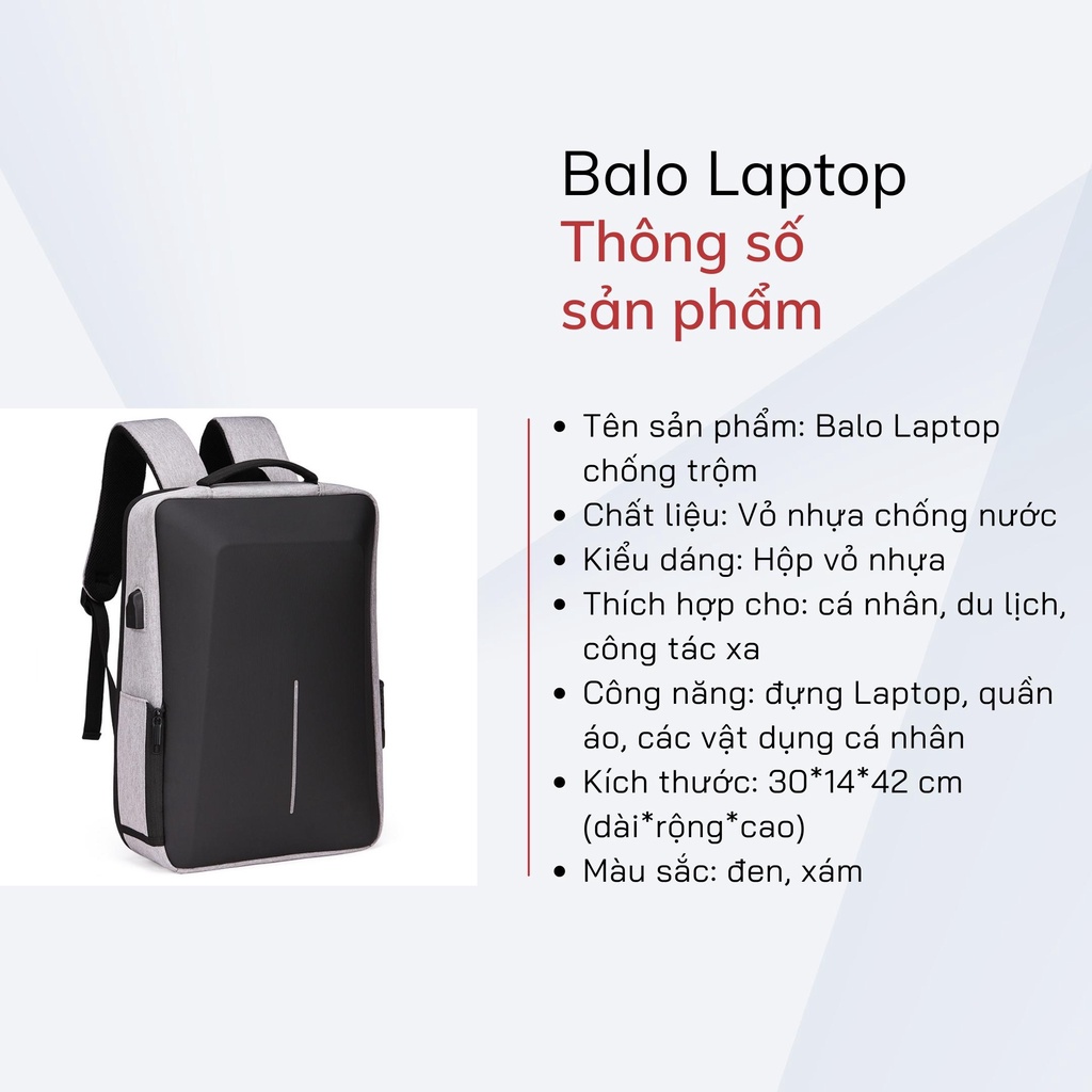 Balo laptop chống trộm có cổng USB 15 inch, chống thấm nước Vuatui
