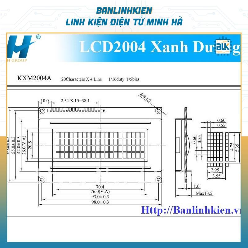 Màn Hình LCD 1604, 2004 Xanh Lá, Xanh Dương