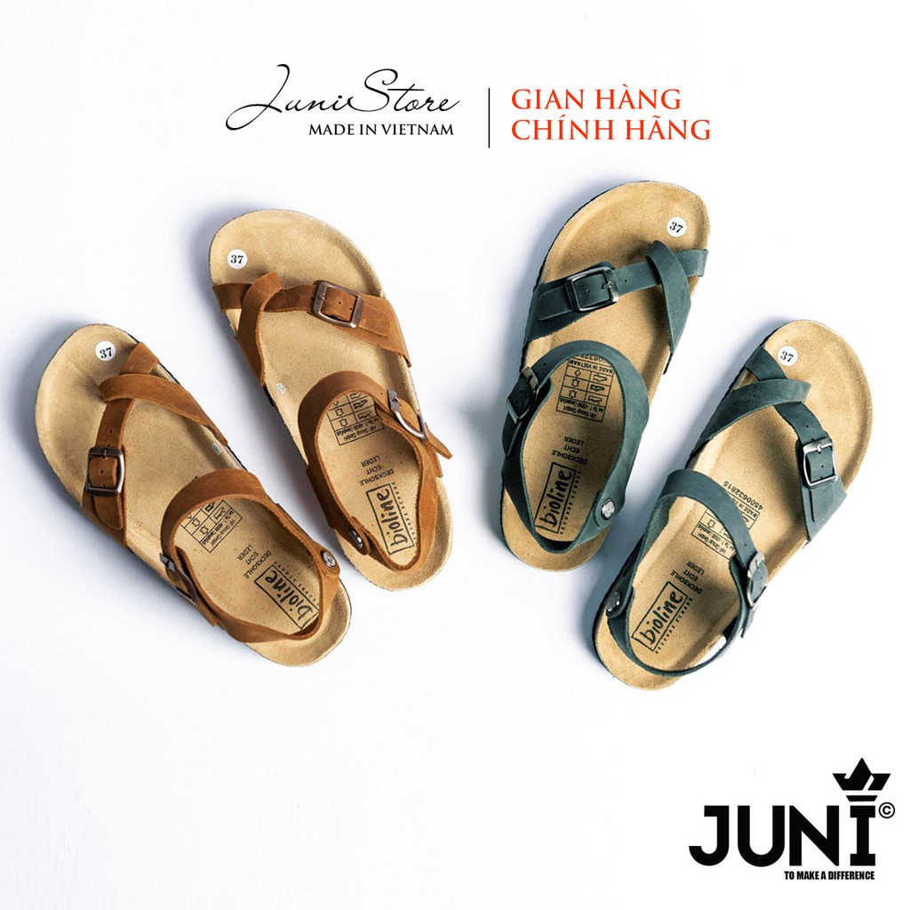 [DA BÒ THẬT] D14-Dép Sandal da bò quai chéo, xỏ ngón (Đế trấu)– Juni Store