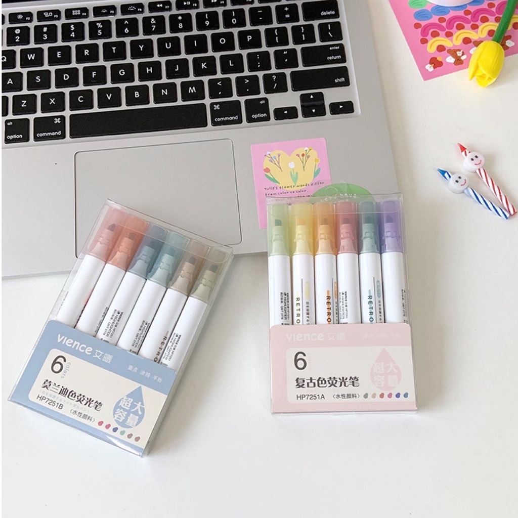 Hộp 6 Bút Highlight Vience HP7251 Đánh Dấu Màu Pastel- Tiệm Ngựa Gỗ