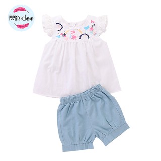 Mikrdoo Set áo phối bèo và quần short xinh xắn cho bé gái