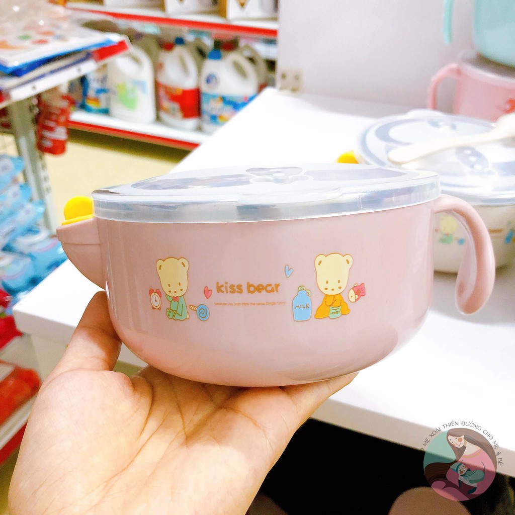 Bát ăn dặm, bát cháo Inox 2 lớp cách nhiệt có tay cầm và nắp đậy cho bé