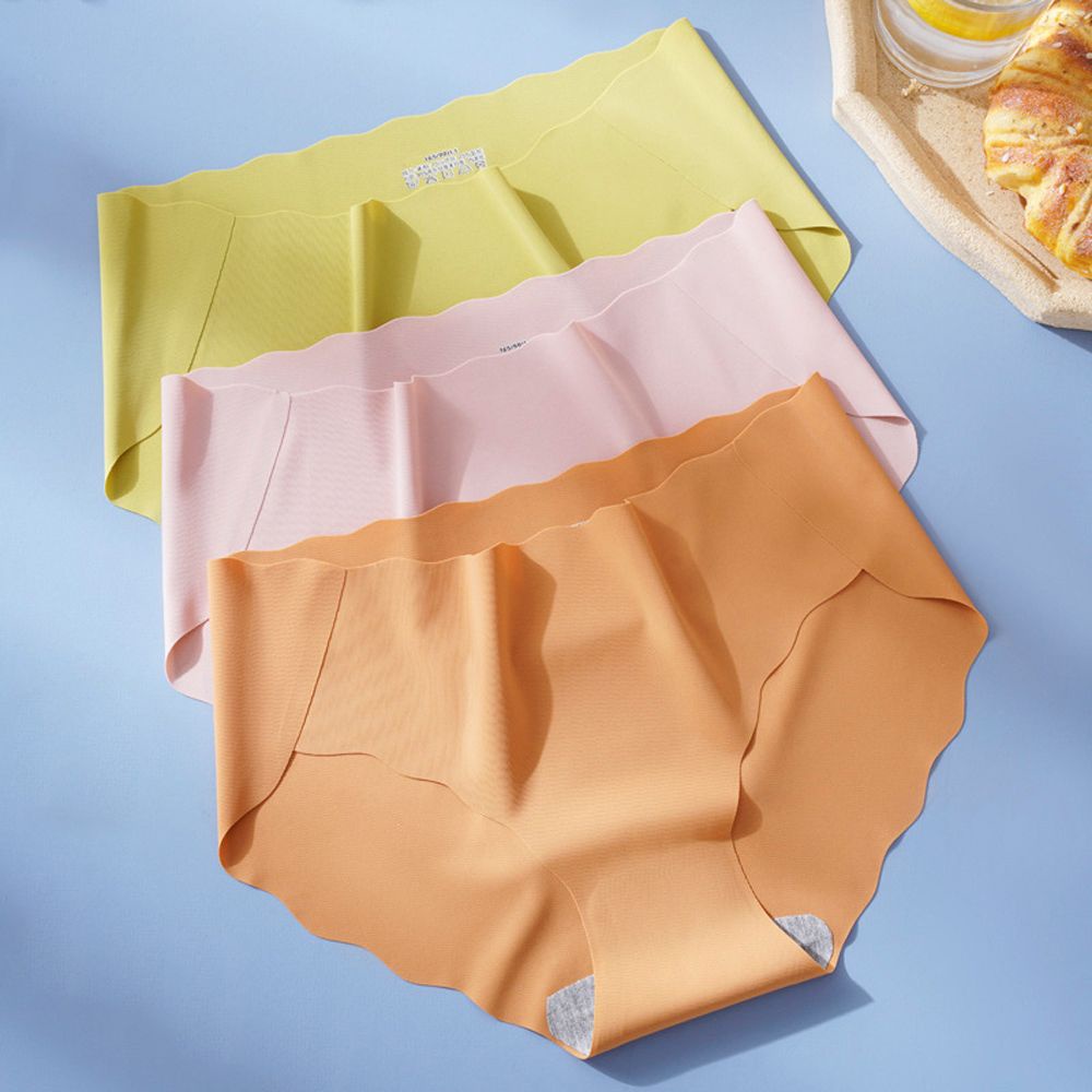 Quần Lót Cotton Lụa Lạnh Không Đường May Eo Vừa Viền Bèo Mềm Mại Thoáng Khí Nhiều Màu Sắc Gợi Cảm Cho Nữ