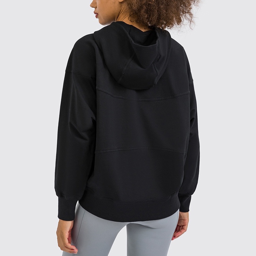 MOVING PEACH Women Sports Hoodie Solid color Loose Yoga Top BSW