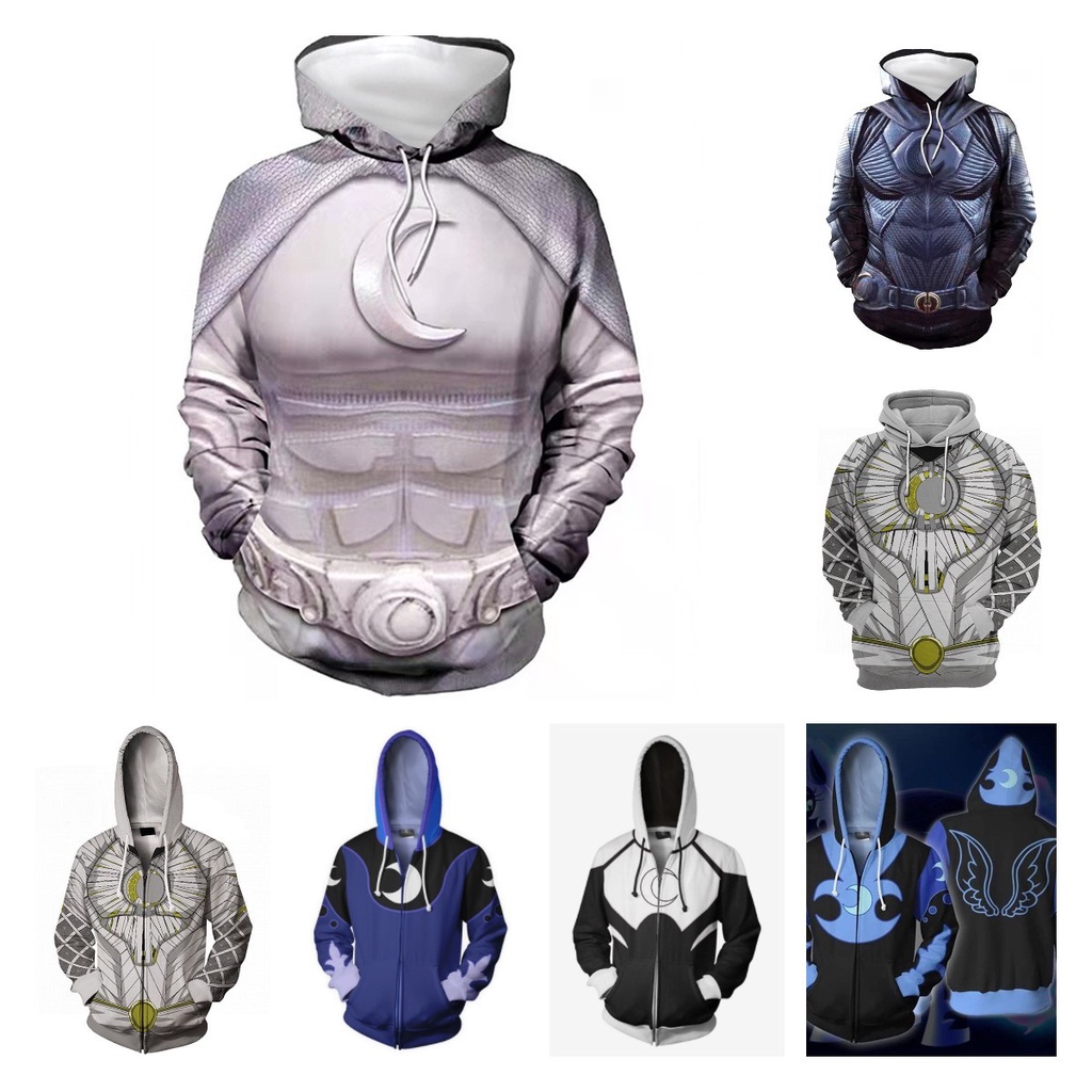 Moon Knight Mới Áo Khoác Hoodie Phối Khóa Kéo Hóa Trang Kỵ Sĩ Mặt Trăng Cho Halloween