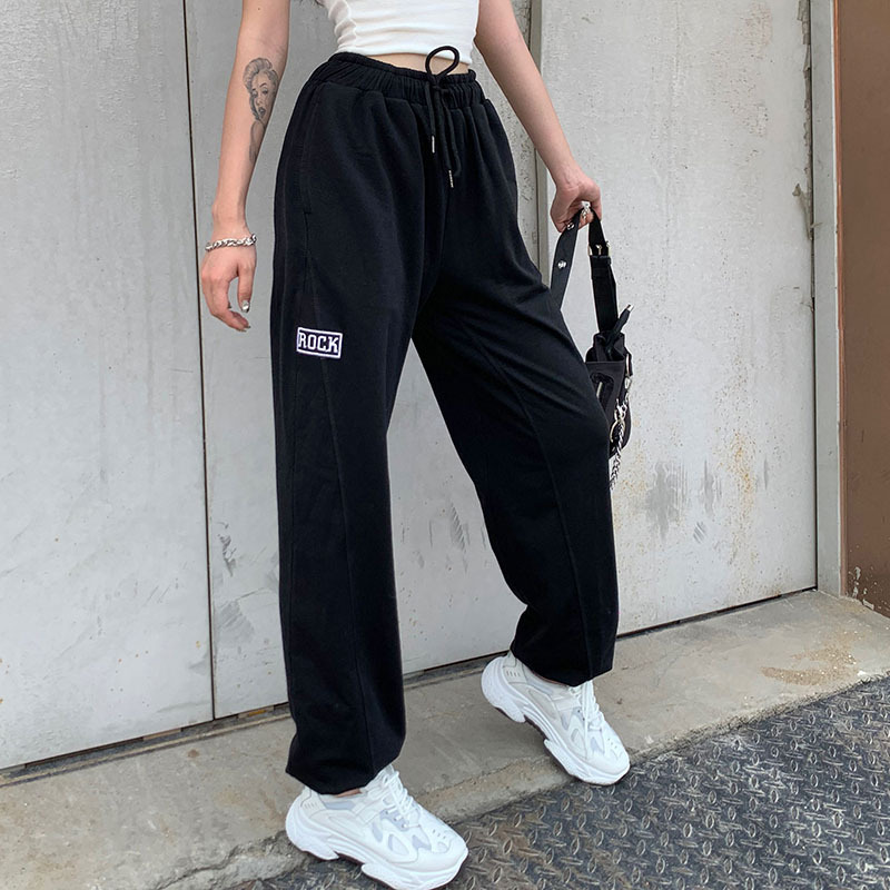 SOO-Women´s Casual Loose Sweatpants, Elastic Waist Letter Embroidery Workout Cargo Jogger Pants with Pockets