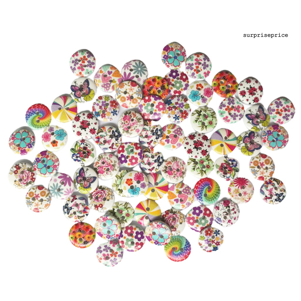 100 Nút Gỗ 2 Lỗ In Hình Hoa