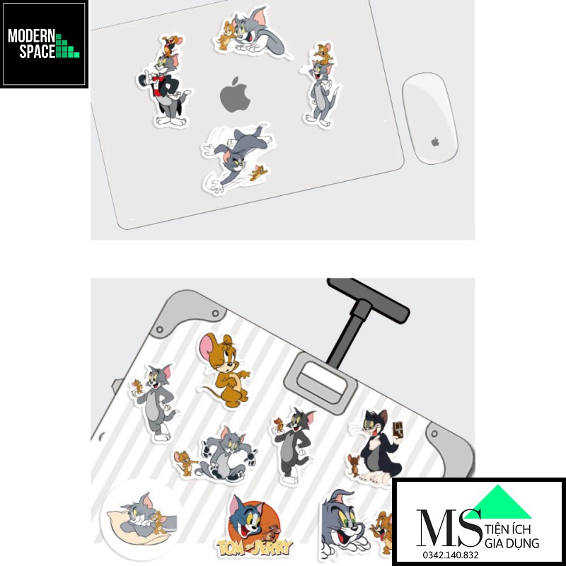 Sticker PVC Tom Jerry ST-117 - Cả bộ 50 Hình dán Stickers Chống nước Dán Mũ bảo hiểm Vali Laptop Điện thoại Dán xe