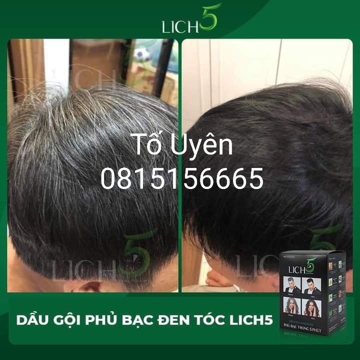 Dầu Gội Lich5 - Thảo Dược Đen Tóc Cỏ Cây Hoa Lá làm đen tóc trong 5 phút - hộp 10 gói