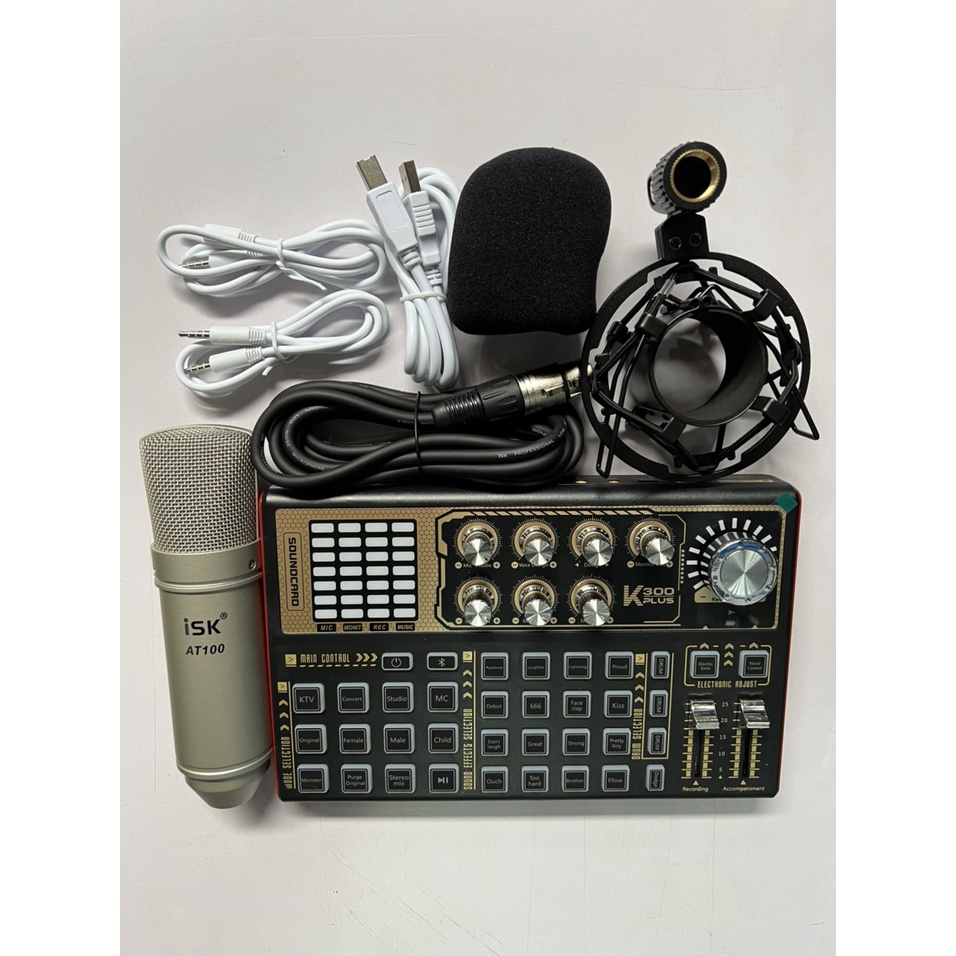 Trọn Bộ Sound Card K300 plus Và Mic Thu Âm ISK AT100 Tặng Kèm Tai Nghe. Bảo Hành Lên Đến 12 Tháng