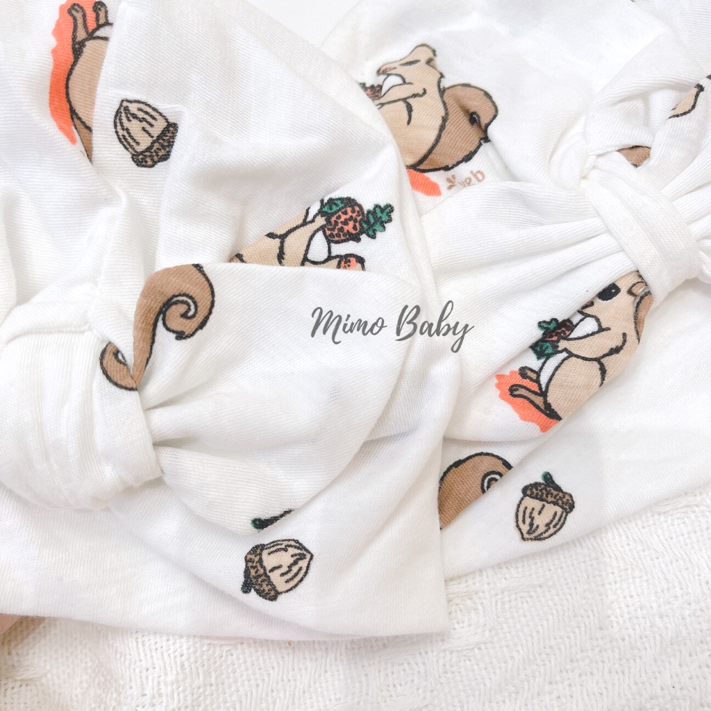 Mũ turban màu trắng họa tiết chú sóc nhỏ đáng yêu cho bé MTB99 Mimo Baby