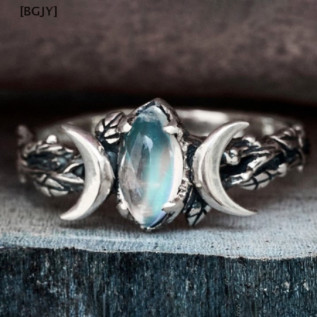 [BGJY] Vintage Bohemian Triple Moon Phase Ring  Moonstone Moon Ring Hot Sell