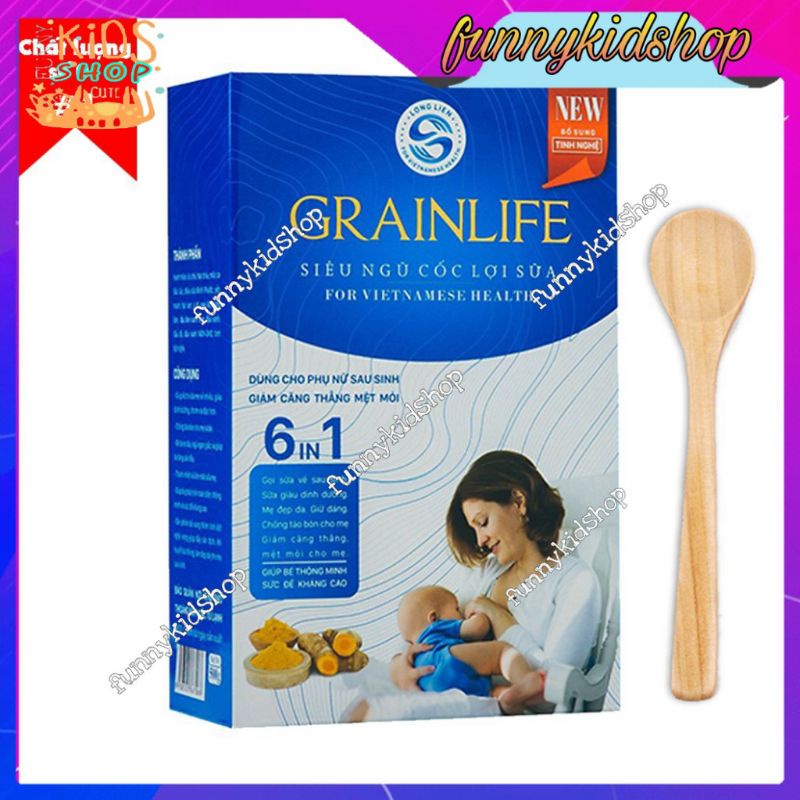 Ngũ Cốc Lợi Sữa Long Liên 6in1, Ngũ cốc lợi sữa grainlife , Ngũ cốc Long Liên Lợi sữa - 14 loại hạt, hộp 500g