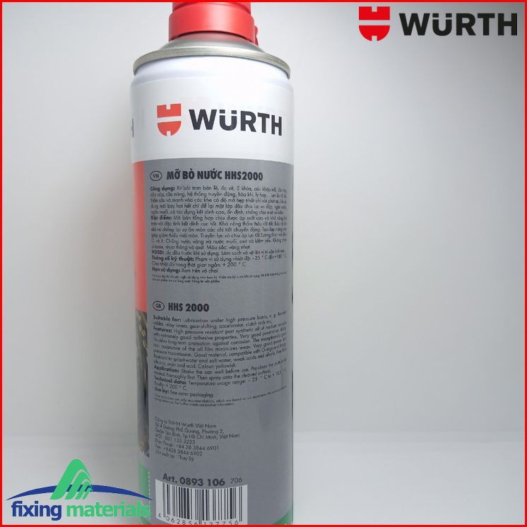 Combo 6 chai mỡ bò nước WURTH HHS200/500ml kèm 1 kính bảo hộ siêu bền của WURTH