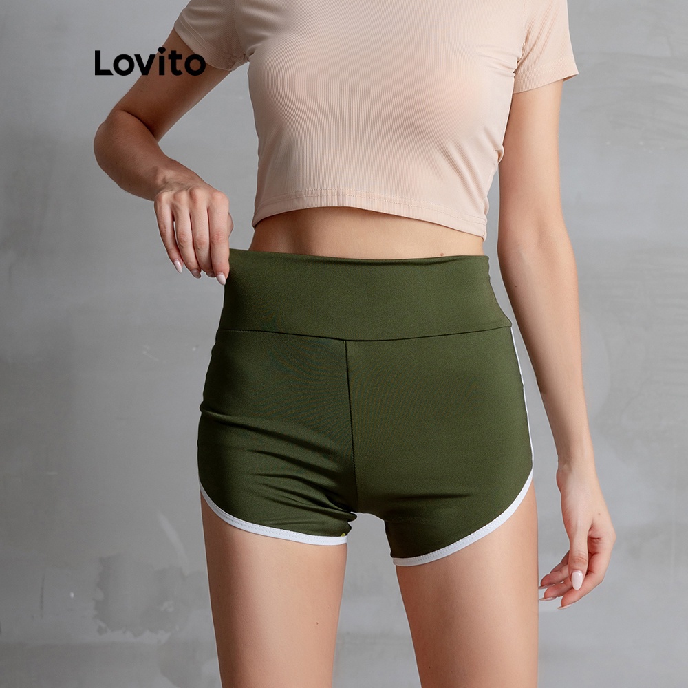 Quần short Lovito phong cách thể thao L05204 (Màu xanh lá / đen)