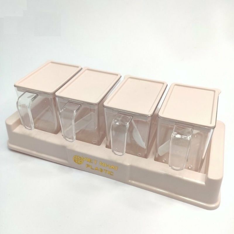 BỘ 4 HỘP ĐỰNG GIA VỊ VIỆT NHẬT- Khay Để Gia Vị Có Nắp đậy và thì cao cấp.