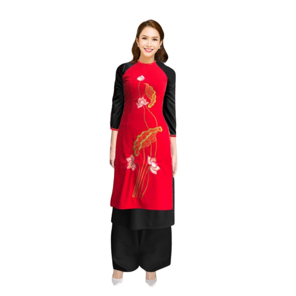 Áo Dài Hai Tà Hoa Sen Thêu (KHÔNG KÈM QUẦN) - MA0088
