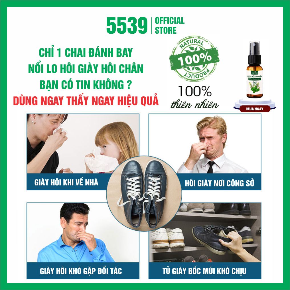 Chai xịt khử mùi giày tinh chất bạc hà the mát và tràm trà an toàn cho da - Shop 5539