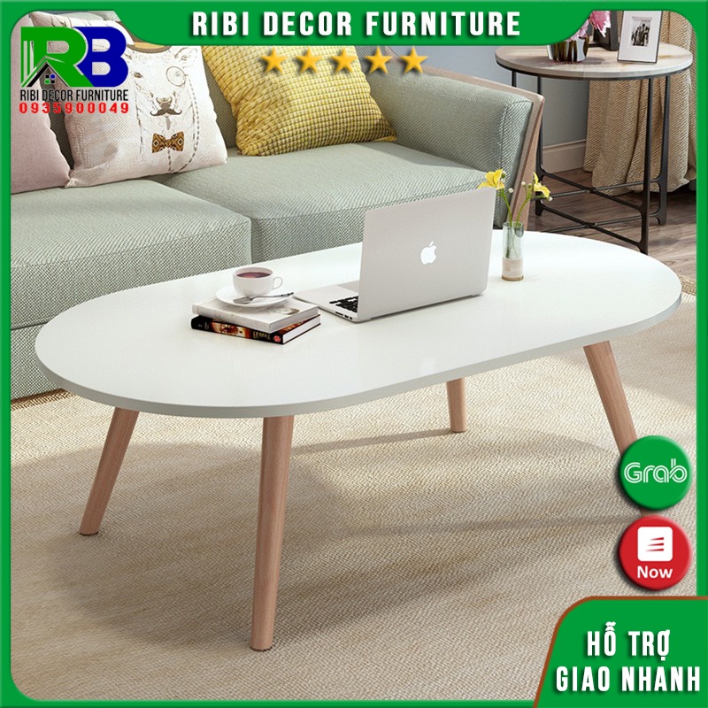 Bàn trà, bàn trà sofa 2 tầng hình Ovan kiểu phong cách Bắc Âu chân gỗ tự nhiên chắc chắn  BTSF021