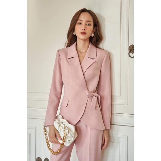 [SALE LỖ LẺ SIZE] Blazer hồng xước thắt eo nơ và quần baggy