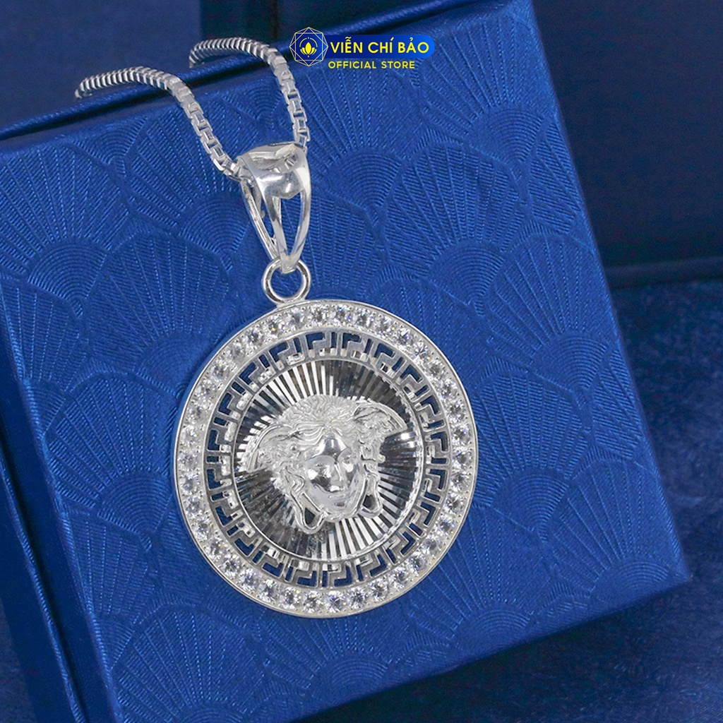 Mặt dây chuyền bạc nam versac tròn đính đá chất l;iệu bạc 925 thời trang phụ kiện trang sức Viễn Chí Bảo M300505