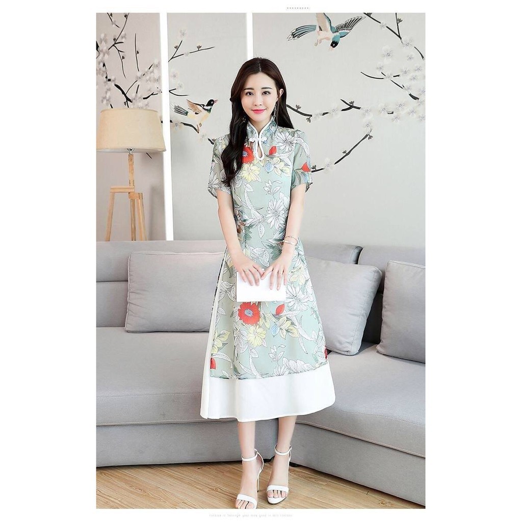 HÀNG QC - ÁO DÀI CÁCH TÂN VOAN HOA CHÂN VÁY LIỀN SIÊU XINH - MH437