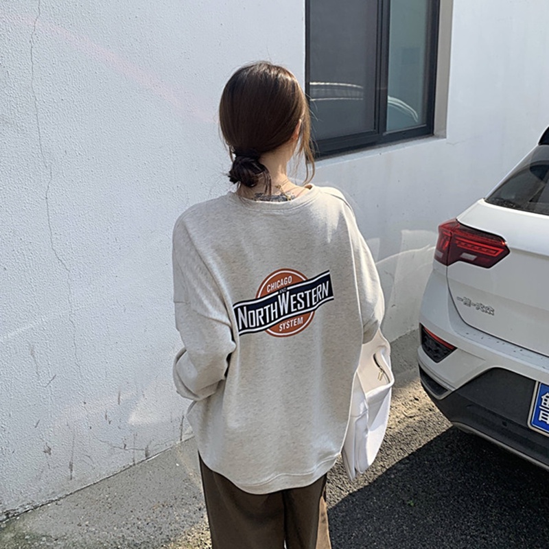 Áo Sweatshirt IELGY dài tay dáng rộng và mỏng dài trung bình in họa tiết chữ thời trang đường phố Hàn Quốc