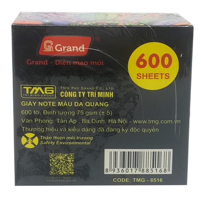 CỤC GIẤY MÀU DẠ QUANG 8516 (600 tờ) 7,5 x 7,5