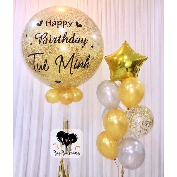 Combo 10 vỏ bóng màu vàng siêu nhũ, trong suốt thả hạt nhũ vàng 30cm