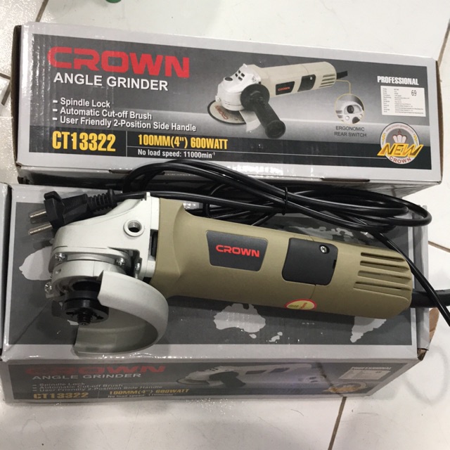 Máy Mài Góc, Máy Cắt Cầm Tay, Máy Cắt Thân Ngắn 100mm - 600W Crown CT13322 - HÀNG CHÍNH HÃNG