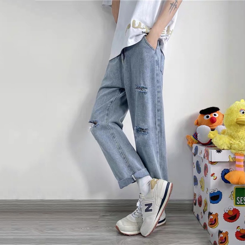 Quần Baggy Nam Jeans Đen Rách Gối Dáng Đứng Ống Suông Rộng 2STOREGLE Phom Trẻ Trung Phong Cách Hàn Quốc Vải Co Giãn Nhẹ