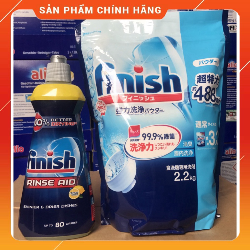bột rửa bát Finish nhật bản Japan 2,2kg + Nước làm bóng bát Finish 400ml chuyên dùng cho máy rửa bát chén ly