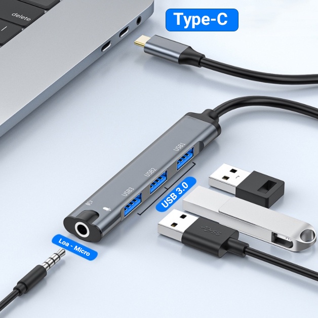 HUB Type c và Hub USB 3.0 hỗ trợ jack 3.5mm cho macbook điện thoại