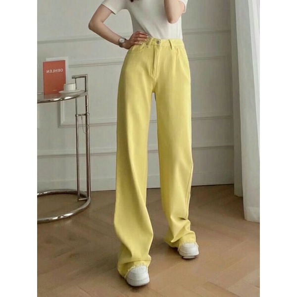 Quần denim ống suông lưng cao zara tqxk