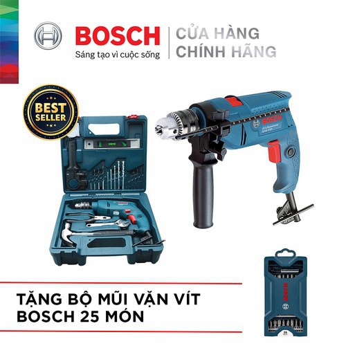 Combo máy khoan động lực Bosch GSB 550 MP SET 19 chi tiết + Bộ mũi vặn vít Bosch 25 món (xanh dương)