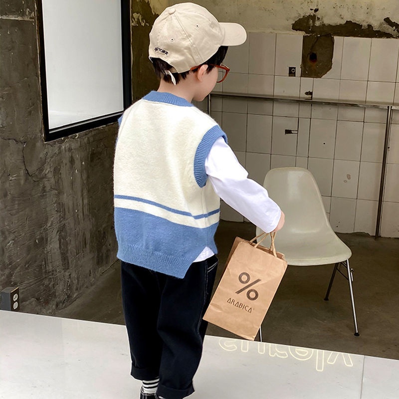 Áo Len Không Tay Cổ Chữ V Thời Trang Thu Đông Phong Cách Preppy Mới Cho Trẻ Em